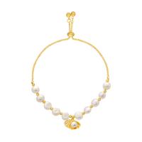 Zinc Alloy Pearl Bracelets, with Freshwater Pearl, Shell, gold color plated, Adjustable & for woman 