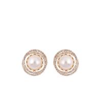 Plastic Pearl Zinc Alloy Earring, with Plastic Pearl, gold color plated, for woman & with rhinestone, 25mm 