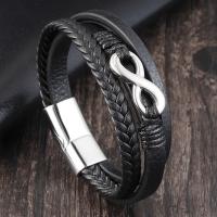 Titanium Steel Bracelet, with PU Leather, polished, Unisex, black Approx 21 cm 