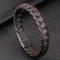 Titanium Steel Bracelet, with PU Leather, polished & for man 