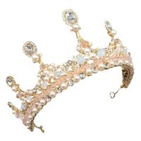 Bridal Tiaras, Zinc Alloy, with Plastic Pearl, Crown, plated, fashion jewelry & for woman & with glass rhinestone, golden 