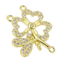 Cubic Zirconia Micro Pave Brass Connector, Four Leaf Clover, gold color plated, fashion jewelry & DIY & micro pave cubic zirconia & for woman & 2/1 loop, golden Approx 1mm 