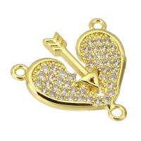 Cubic Zirconia Micro Pave Brass Connector, Heart, gold color plated, fashion jewelry & DIY & micro pave cubic zirconia & for woman & 2/1 loop, golden Approx 1mm 