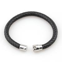 PU Leather Cord Bracelets, stainless steel interlock buckle, silver color plated, fashion jewelry & woven pattern cm 