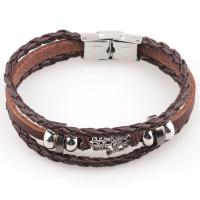 PU Leather Cord Bracelets, with Stainless Steel, Hamsa, silver color plated, fashion jewelry, coffee color cm 