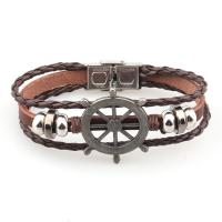 PU Leather Cord Bracelets, with Stainless Steel, plated, fashion jewelry & woven pattern, coffee color cm 