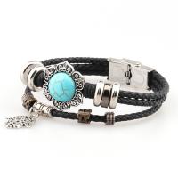 PU Leather Cord Bracelets, with turquoise & Stainless Steel, plated, fashion jewelry cm 