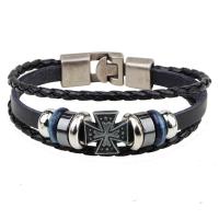 PU Leather Cord Bracelets, with Stainless Steel, plated, fashion jewelry & woven pattern, black cm 