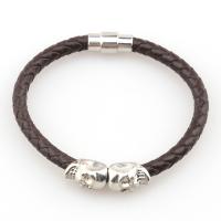 PU Leather Cord Bracelets, with Stainless Steel, Skull, plated, fashion jewelry & woven pattern cm 