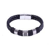 PU Leather Cord Bracelets, with Stainless Steel, silver color plated, fashion jewelry & woven pattern cm 