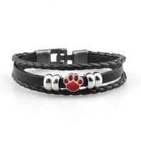 PU Leather Cord Bracelets, with Stainless Steel, plated, fashion jewelry & woven pattern & enamel, black cm 