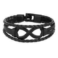 PU Leather Cord Bracelets, with Stainless Steel, gun black plated, fashion jewelry cm 