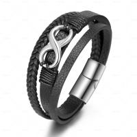 PU Leather Cord Bracelets, with Stainless Steel, plated, fashion jewelry & woven pattern cm 