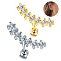 Stainless Steel Ear Piercing Jewelry, plated, fashion jewelry & micro pave 7 pcs cubic zirconia 