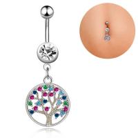 Stainless Steel Belly Ring, Tree, plated, fashion jewelry & micro pave cubic zirconia 