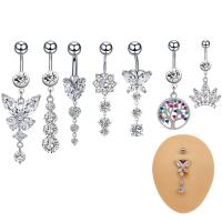 Stainless Steel Belly Ring, plated, fashion jewelry & micro pave cubic zirconia 