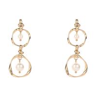 Freshwater Pearl Brass Earring, with Freshwater Pearl, for woman, golden 