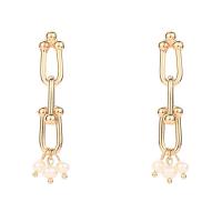 Freshwater Pearl Brass Earring, with Freshwater Pearl, gold color plated, for woman 