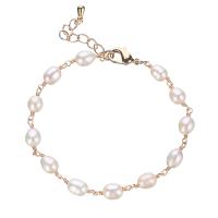 Cultured Freshwater Pearl Brass Bracelet, with Brass, with 1.2Inch extender chain, real gold plated, for woman, white Approx 6.5 Inch 