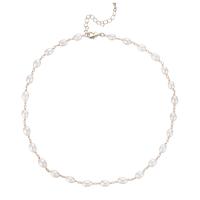 Freshwater Pearl Brass Necklace, with Brass, with 1.97Inch extender chain, real gold plated, for woman, white Approx 14.96 Inch 
