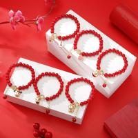 Glass Jewelry Beads Bracelets, Glass Beads, with Zinc Alloy, gold color plated & enamel, red .69 Inch 