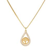 Titanium Steel Jewelry Necklace, with 1.96inch extender chain, Tree, gold color plated, box chain & for woman & with rhinestone & hollow Approx 17.7 Inch 