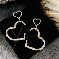 Zinc Alloy Rhinestone Drop Earring, plated, fashion jewelry & for woman & with rhinestone & hollow 70mm 