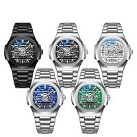 Bracelets de montre pour hommes, acier inoxydable, avec verre & alliage de zinc, mouvement chinoise, imperméable & lumineux, plus de couleurs à choisir  Vendu par PC