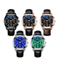 Bracelets de montre pour hommes, acier inoxydable, avec Cuir & verre & alliage de zinc, mouvement chinoise, imperméable & lumineux, plus de couleurs à choisir  Vendu par PC