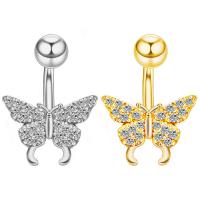 Stainless Steel Belly Ring, Butterfly, plated, fashion jewelry & micro pave cubic zirconia 
