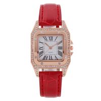 Women Wrist Watch, PU Leather, with Glass & Stainless Steel, Chinese movement, Square, rose gold color plated, for woman & with rhinestone 