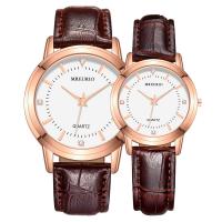 Couple Watch Bracelets, PU Leather, with Glass & Stainless Steel, Chinese movement, Round, rose gold color plated & with rhinestone 