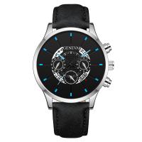 Geneva® Men Watch, PU Leather, with Glass & Stainless Steel & Zinc Alloy, Chinese movement, Round, plated, for man 