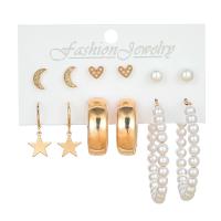 Iron Earring Set, Stud Earring & earring, with ABS Plastic Pearl & Zinc Alloy, gold color plated, vintage & for woman, mixed colors, 27mm,29mm,51mm, Approx 