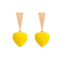 Acryl Tropfen Ohrring, mit Aluminiumlegierung, Aluminum Stecker, Herz, goldfarben plattiert, für Frau, gelb, 23x65mm, verkauft von Paar