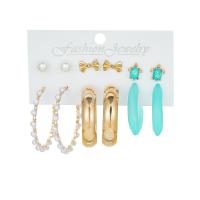 Iron Earring Set, Stud Earring & earring, with ABS Plastic Pearl & Zinc Alloy & Acrylic, gold color plated, for woman, mixed colors, 44mm,41mm,35mm, Approx 