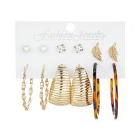 Iron Earring Set, Stud Earring & earring, with ABS Plastic Pearl & Zinc Alloy & Acrylic, gold color plated, for woman & with rhinestone, mixed colors, 41mm,35mm,51mm, Approx 