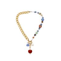 Lampwork Jewelry Necklace, Aluminum Alloy, with ABS Plastic Pearl & Lampwork, with 3.15Inch extender chain, Heart, gold color plated, for woman Approx 14.96 Inch 