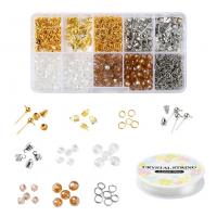 DIY Bracelet Beads Set, Glass Beads, Elastic Thread & Stud Earring & beads, with Brass & Iron & Zinc Alloy, plated, mixed colors 