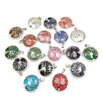 Gemstone Zinc Alloy Pendants, with Zinc Alloy, Tree, silver color plated 