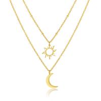 Stainless Steel Jewelry Necklace, with 1.96inch extender chain, Sun, plated, Double Layer & oval chain & for woman & hollow 16mm, 15mm Approx 15.7 Inch, Approx 17.7 Inch 
