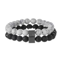 Gemstone Bracelets, Howlite, with Lava, Round, fashion jewelry & Unisex, 8mm Approx 7 Inch 