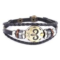 PU Leather Cord Bracelets, with Zinc Alloy, 12 Signs of the Zodiac, Unisex Approx 9 Inch 