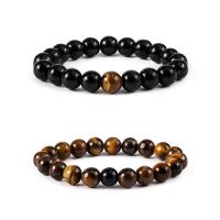 Tiger Eye Stone Bracelets, with Elastic Thread & Resin, Round, elastic & for woman, 8mm Approx 7.3 Inch 