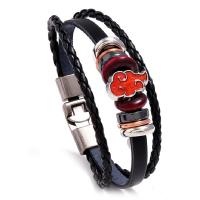 Cowhide Bracelets, with PU Leather & Wood & Copper Coated Plastic & Iron & Zinc Alloy, handmade, Unisex 
