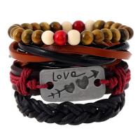 Cowhide Bracelets, with Linen & Wood & Zinc Alloy, handmade, 4 pieces & Unisex Approx 17-18 cm 