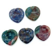 Moos Achat Thumb Worry Stone, Herz, gemischte Farben, 40x40x6mm, verkauft von PC