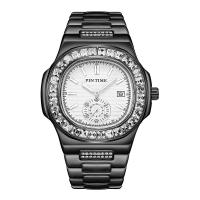 Men Wrist Watch, Stainless Steel, with Glass & Zinc Alloy, Chinese movement, for man & waterproof & with rhinestone 