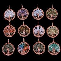 Tree Of Life Pendants, Brass, with Gemstone, Round, plated, fashion jewelry & DIY & for woman Approx 10mm 