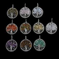 Tree Of Life Pendants, Brass, with Gemstone, Round, plated, fashion jewelry & DIY & for woman Approx 10mm 